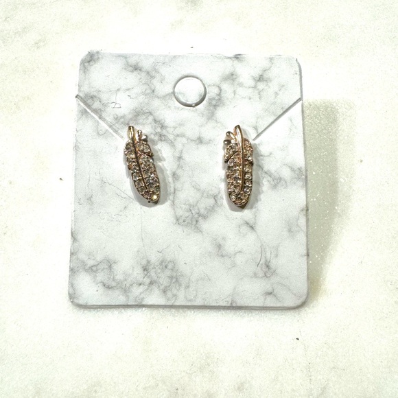 Fossil brand earrings - feathers in rose gold tone with pave style rhinestones. - Picture 2 of 3